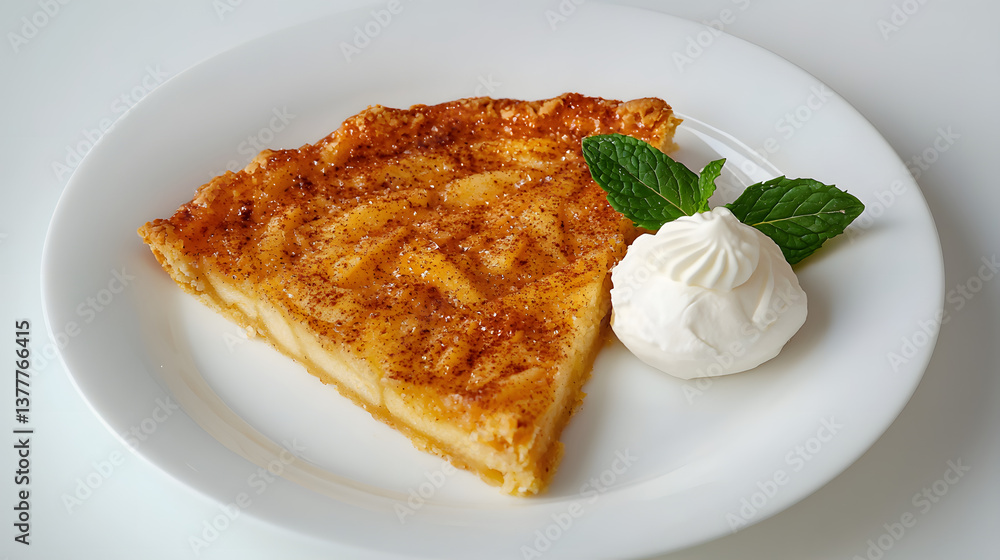 Delicious Jabolna Pita with Buttery Crust and Whipped Cream on White Plate Delicious Jabolna Pita with Buttery Crust and Whipped Cream on White Plate