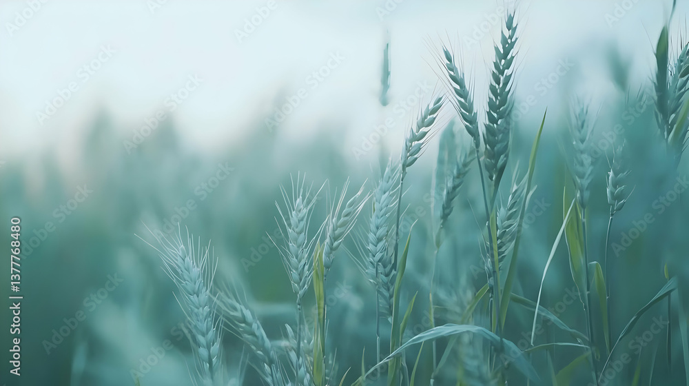 Fototapeta premium Tranquil Green Wheat Field Under Soft Morning Light in Nature