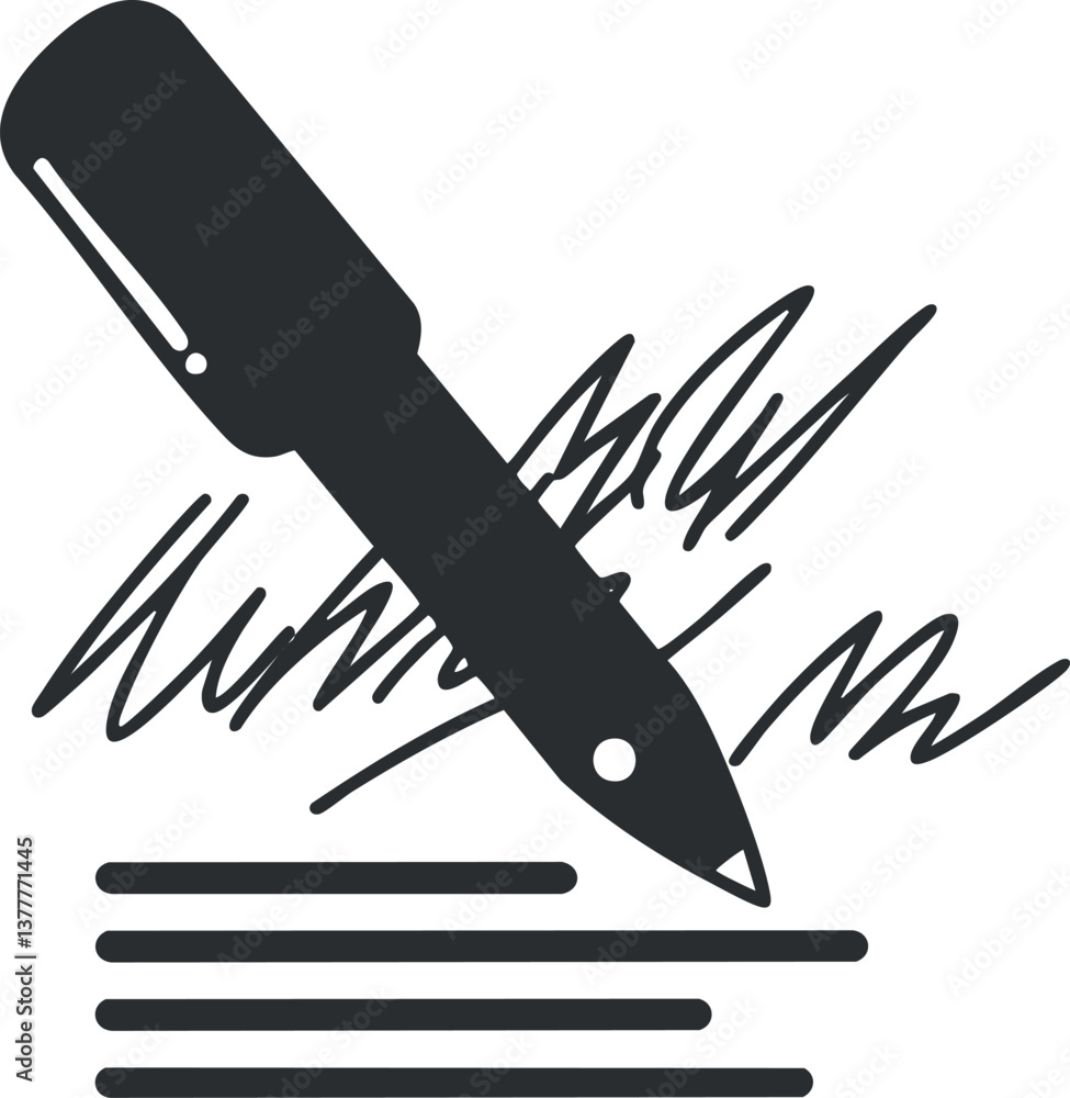 Obraz premium Abstract black and white illustration of a pen with scribbles and lines.