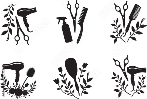  Elegant Floral Hair Stylist SVG Bundle | Barber & Salon Tools Clipart