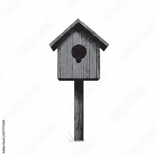 birdhouse, black and white graphics, vector
