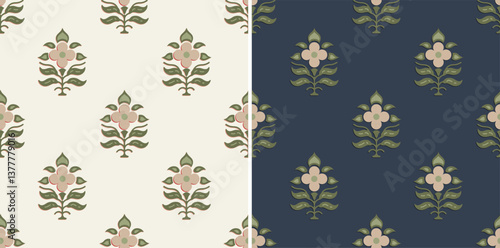 Floral Ajrakh Block Print Repeat Vector Pattern 