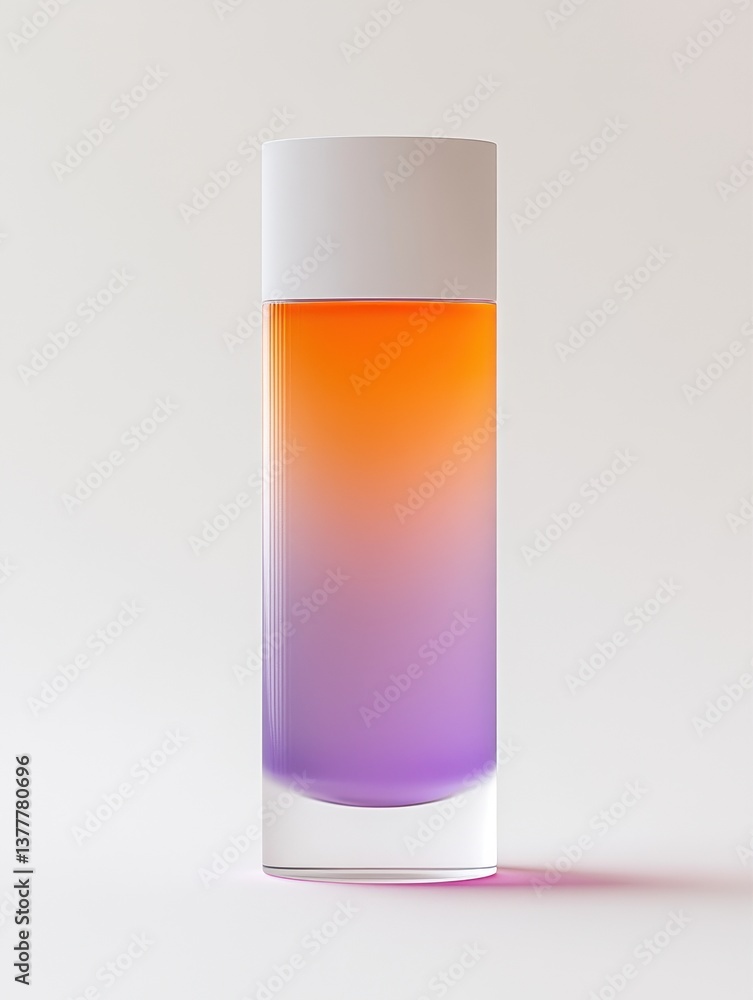 Fototapeta premium Sleek minimalistic cylinder design exudes elegance with frosted glass lid and gradient sticker capturing artistic essence