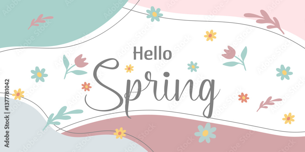 Hello Spring hand sketched card, vector illustration
