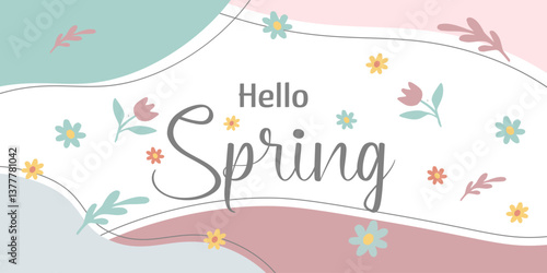 Obraz na płótnie Hello Spring hand sketched card, vector illustration w salonie
