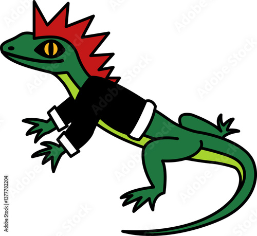 isolate illustration of Lizard with a spiked hair and a leather jacket