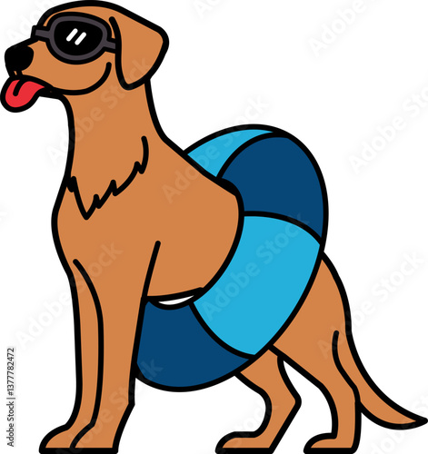 isolate illustration of Dog with swim ring and sunglasses