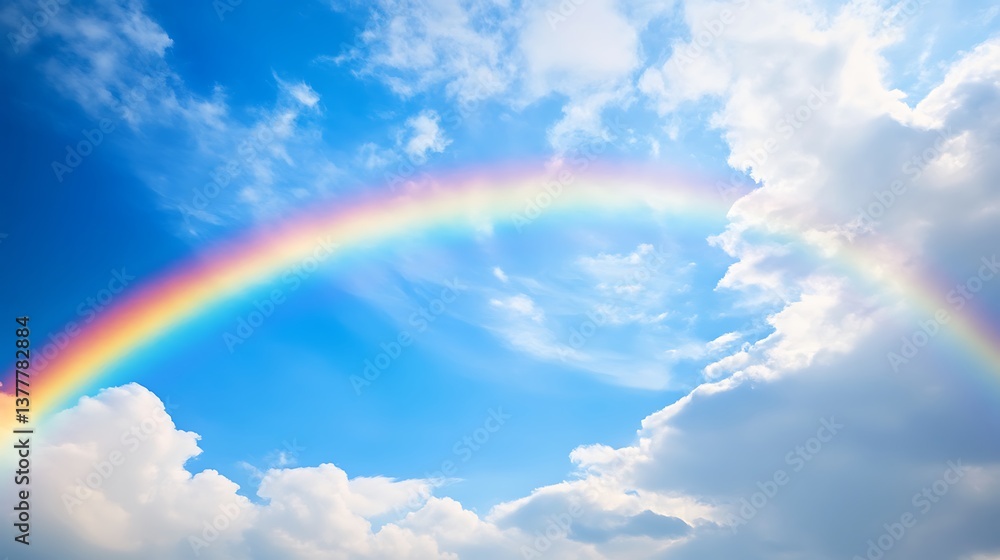 A vibrant rainbow stretching across a vast open sky after a summer rainstorm, soft light creating a magical effect A vibrant rainbow stretching across a vast open sky after a summer rainstorm, soft light creating a magical effect