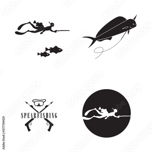 spearfishing silhouette emblem logo illustrations