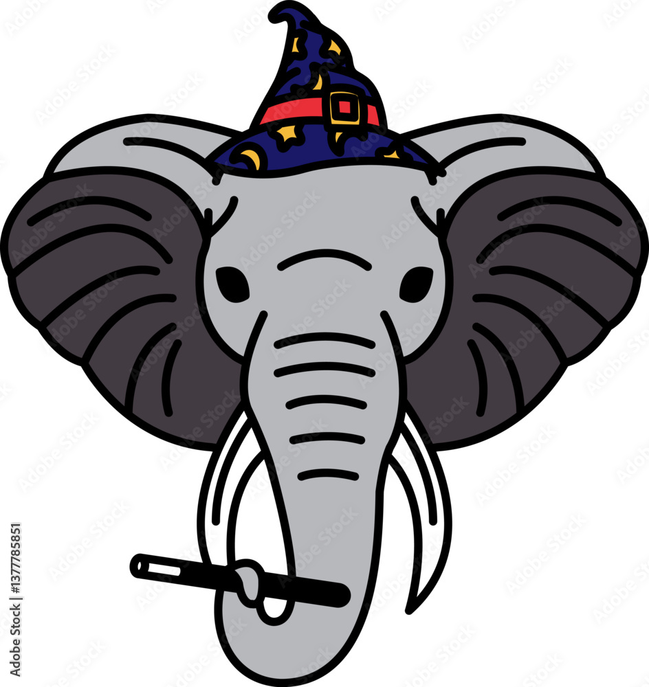 Obraz premium isolate illustration of Elephant wearing wizard hat and magic wand