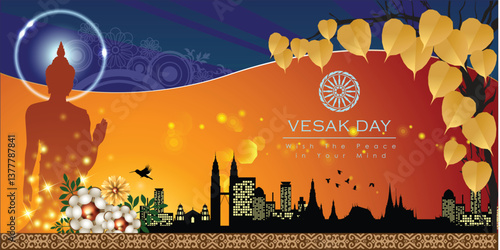 Abstract of Vesak Day. The Birthday, Enlightenment and Death of Lord Buddha that's one sign of Buddism. Buddhists called The Meditation Day or Jayanti Day. Background and banner concept.