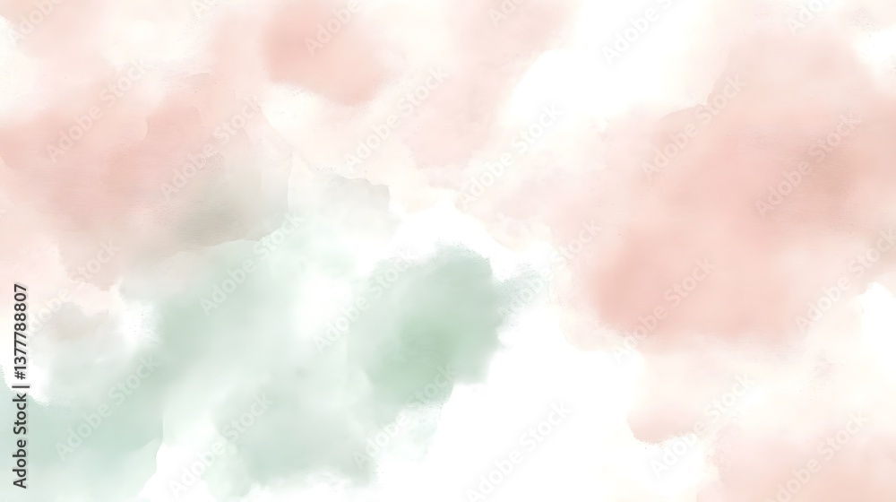 Fototapeta premium A pink and green background with a white cloud. The background is a mix of pink and green, giving it a soft and calming feel. The white cloud adds a sense of lightness and airiness to the scene