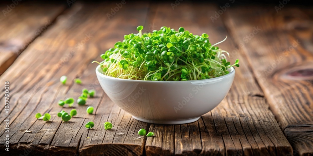 Fresh Green Sabze Sprouts: Vibrant Spring Growth in White Bowl on Rustic Wood Fresh Green Sabze Sprouts: Vibrant Spring Growth in White Bowl on Rustic Wood