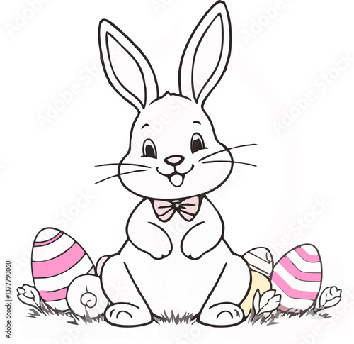 illustration of teloe bunny and easter day flowers