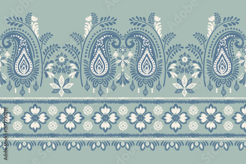 Motifs Ikat floral paisley embroidery background.geometric ethnic oriental pattern traditional.Aztec-style abstract. design for texture, fabric, clothing, wrapping, decoration