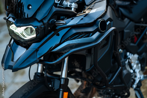 Wallpaper Mural Black adventure motorcycle captured outdoors during sunset Torontodigital.ca