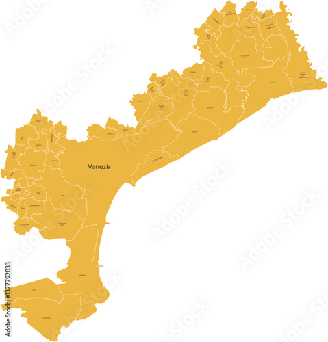 Vector image of the province of Venice with separate municipalities and editable labels
