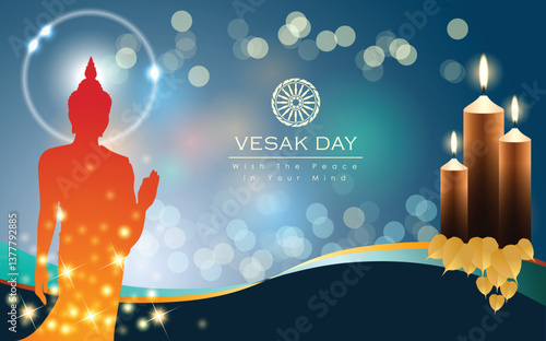 Abstract of Vesak Day. The Birthday, Enlightenment and Death of Lord Buddha that's one sign of Buddism. Buddhists called The Meditation Day or Jayanti Day. Background and banner concept.