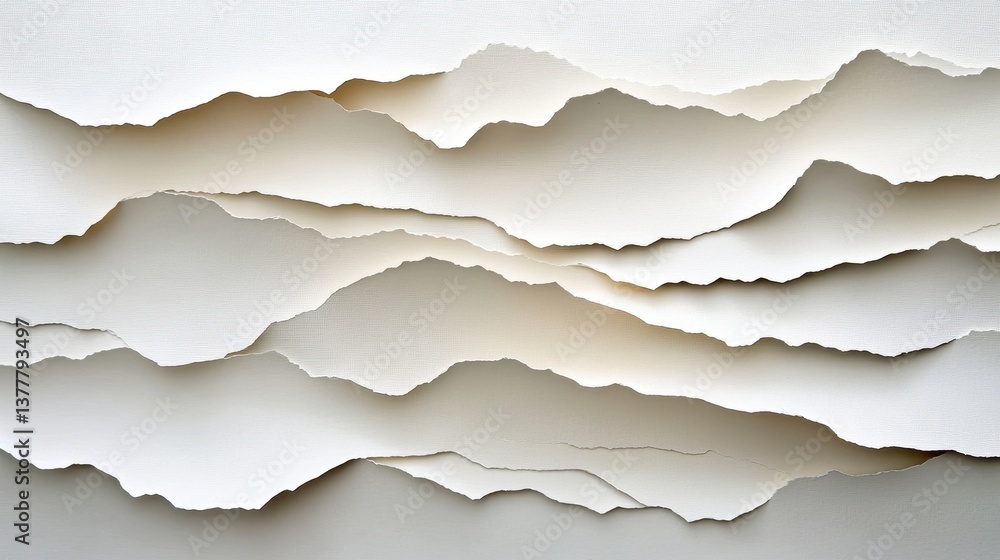 Fototapeta premium Layered waves of soft torn paper create a harmonious and textured backdrop filled with subtle shadows and a clean negative space inviting creativity and inspiration