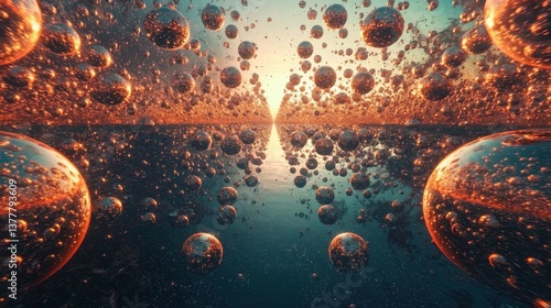 Stunning Abstract View of Golden Bubbles in a Tranquil Setting