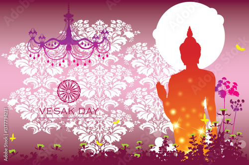 Abstract of Vesak Day. The Birthday, Enlightenment and Death of Lord Buddha that's one sign of Buddism. Buddhists called The Meditation Day or Jayanti Day. Background and banner concept.