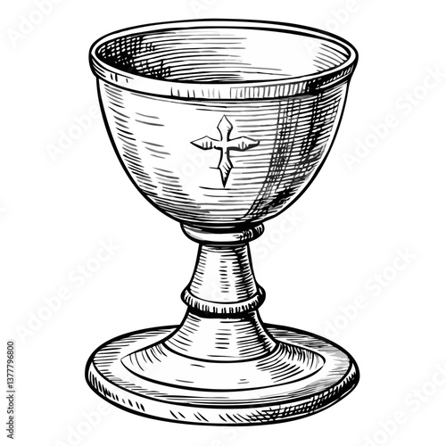 Hand-drawn vintage chalice with cross design  