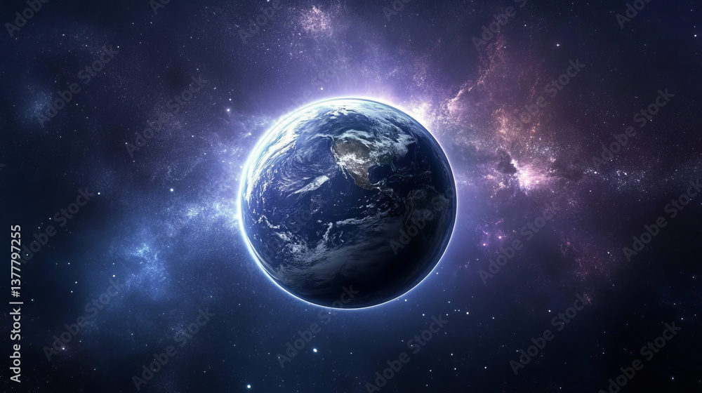Obraz premium stunning view of Earth in space, surrounded by cosmic beauty