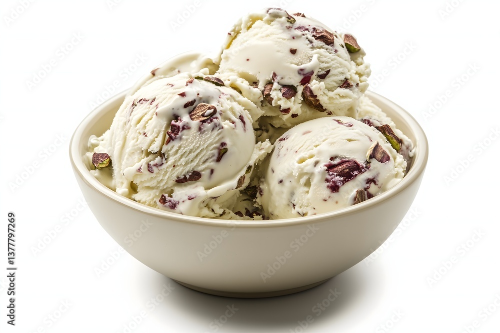 A bowl of pistachio ice cream on a white background A bowl of pistachio ice cream on a white background