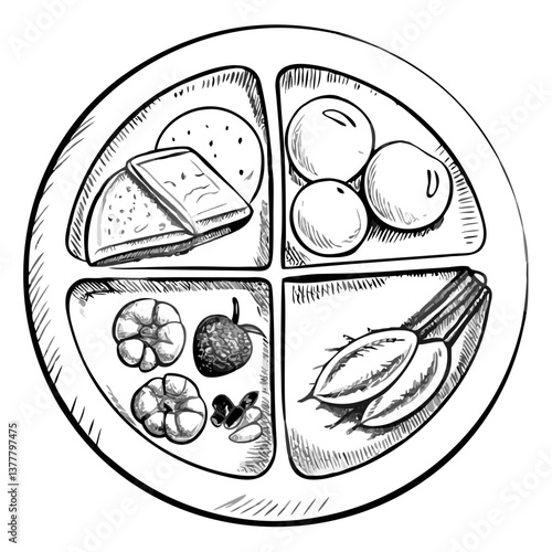 Variety of Healthy Foods in a Segmented Plate  