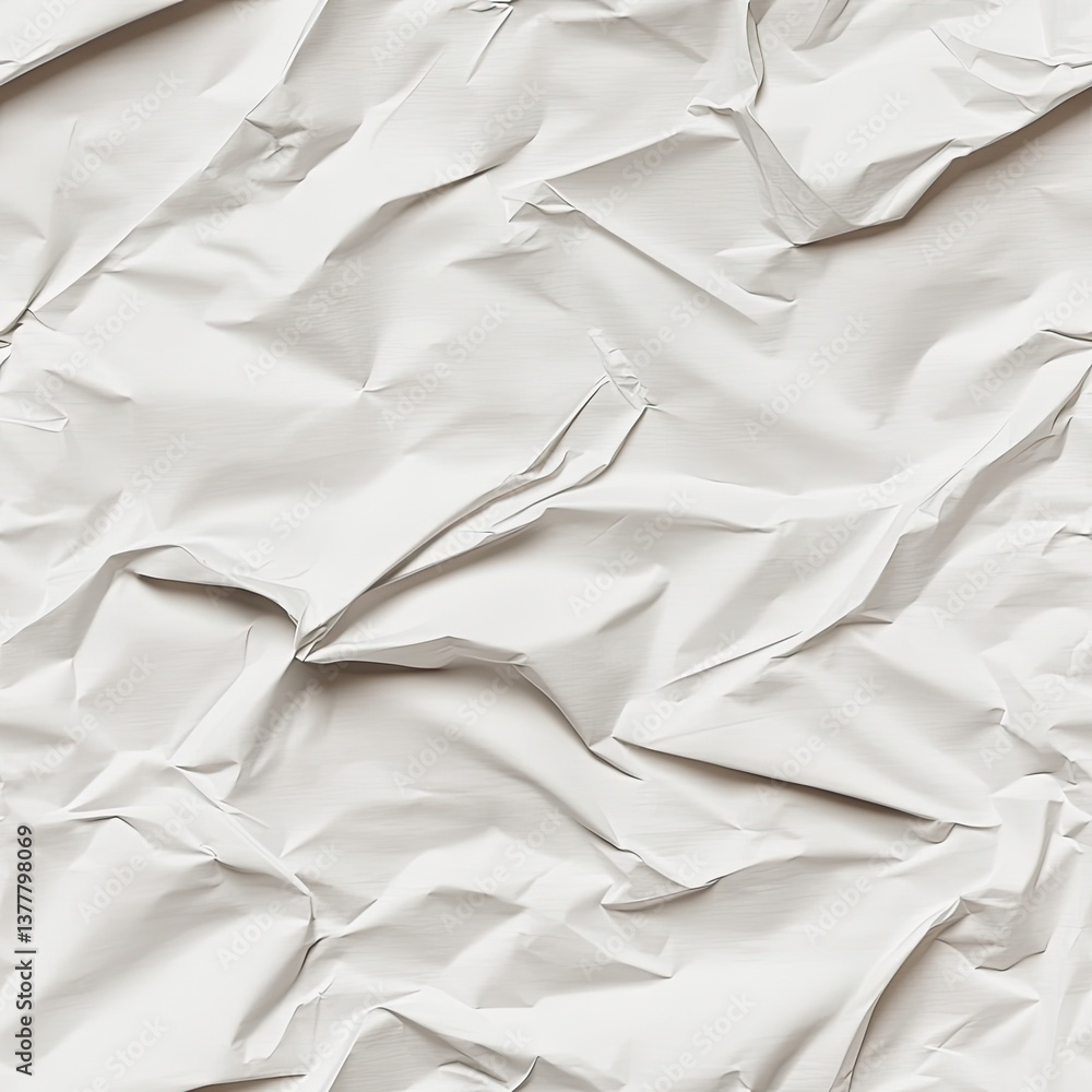 Obraz premium Crumpled white paper fills the frame with intricate folds and shadows, highlighting the beauty of texture and random shapes SEAMLESS PATTERN