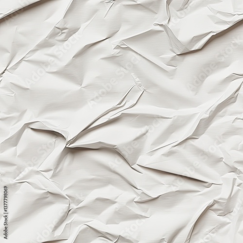 Crumpled white paper fills the frame with intricate folds and shadows, highlighting the beauty of texture and random shapes SEAMLESS PATTERN