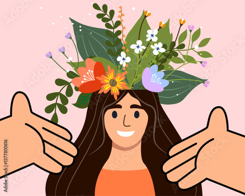 World kindness day. Mental health. Harmony and happiness. Healthy mentality and self care. Random acts of kindness day emblem. Vector illustration. 