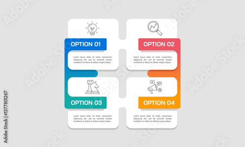 Infographic four options for business marketing. Process, Research, Strategy, Plan and Information. Vector illustration.