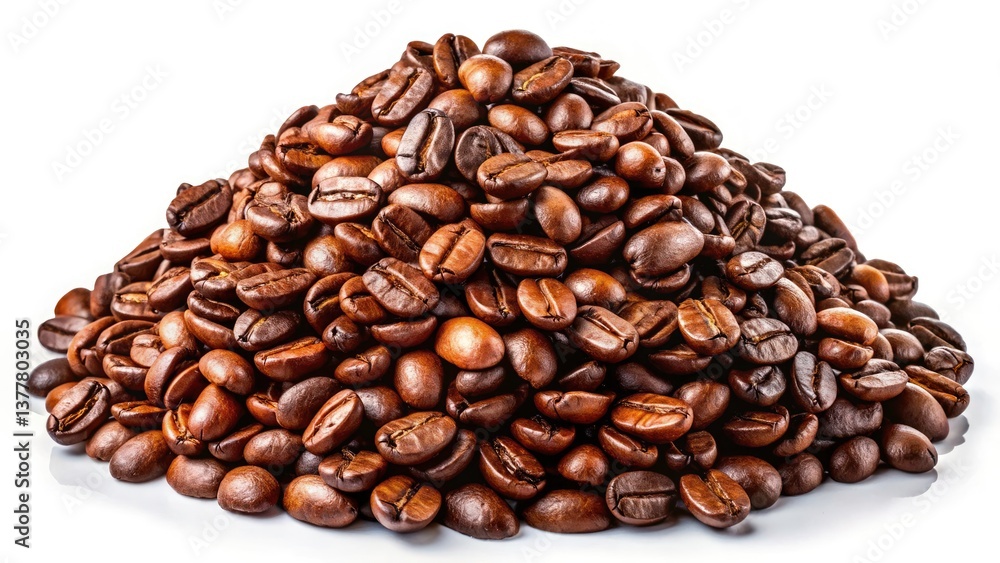 Obraz premium Long Exposure Coffee Beans Photography: Roasted Coffee Bean Pile on White Background
