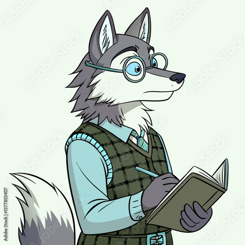 Vector A stoic wolf librarian 