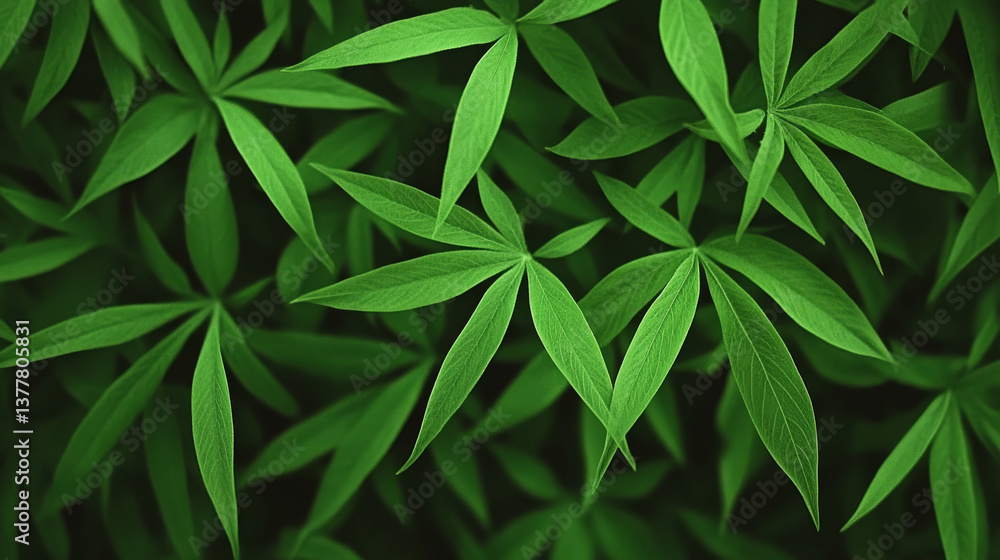 Lush green leaves create vibrant natural backdrop Lush green leaves create vibrant natural backdrop