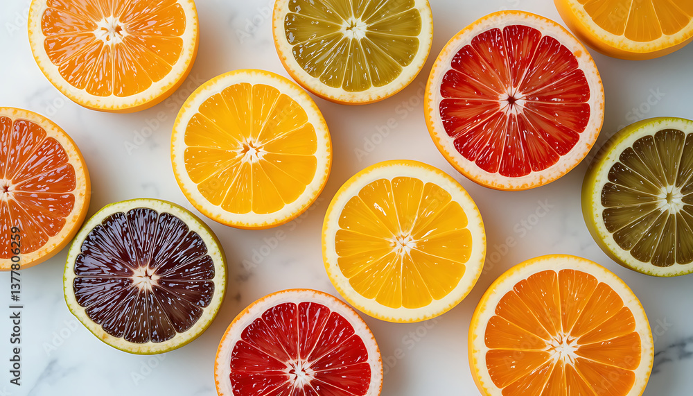 Citrus Slices Symphony: A vibrant assortment of sliced citrus fruits, featuring oranges, lemons, and other juicy varieties, artfully arranged. A visual treat of natural, fresh produce. Citrus Slices Symphony: A vibrant assortment of sliced citrus fruits, featuring oranges, lemons, and other juicy varieties, artfully arranged. A visual treat of natural, fresh produce.