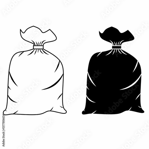 Black and white vector illustration of plastic garbage bags. Perfect for waste management, recycling, and environmental concepts.
