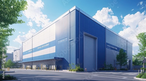 Wallpaper Mural Large blue industrial warehouse exterior on sunny day Torontodigital.ca