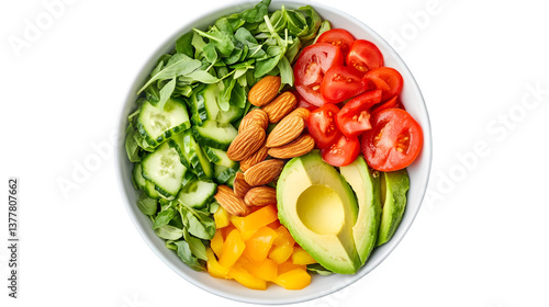 Tableau sur toile Overhead shot of a vibrant salad bowl with fresh ingredients neatly placed