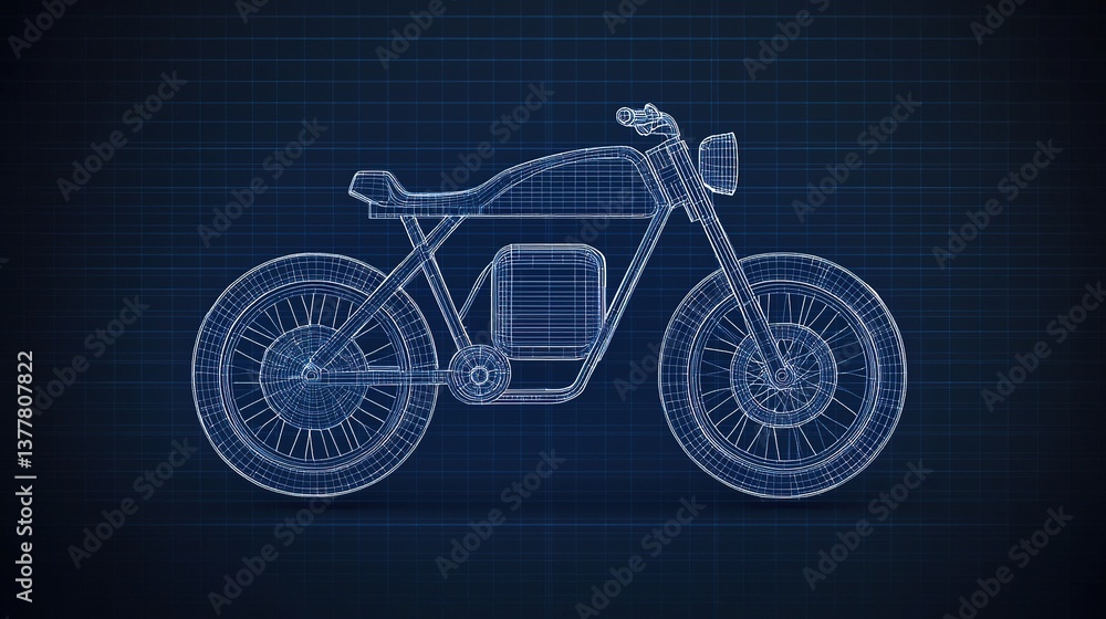 Fototapeta premium Next-gen electric bike blueprint cad render digital design modern technology isometric view innovation concept