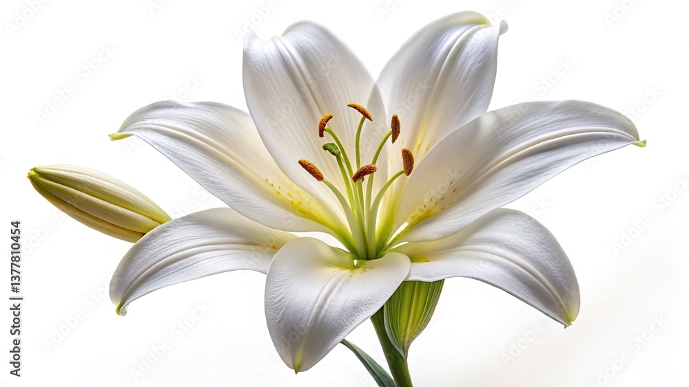 White Lily Closeup, Isolated White Background, High Depth of Field, Pure White Flower, Blooming Lily, Macro Photography, Floral Image, Botanical, Elegant Lily, White Flower Photography White Lily Closeup, Isolated White Background, High Depth of Field, Pure White Flower, Blooming Lily, Macro Photography, Floral Image, Botanical, Elegant Lily, White Flower Photography