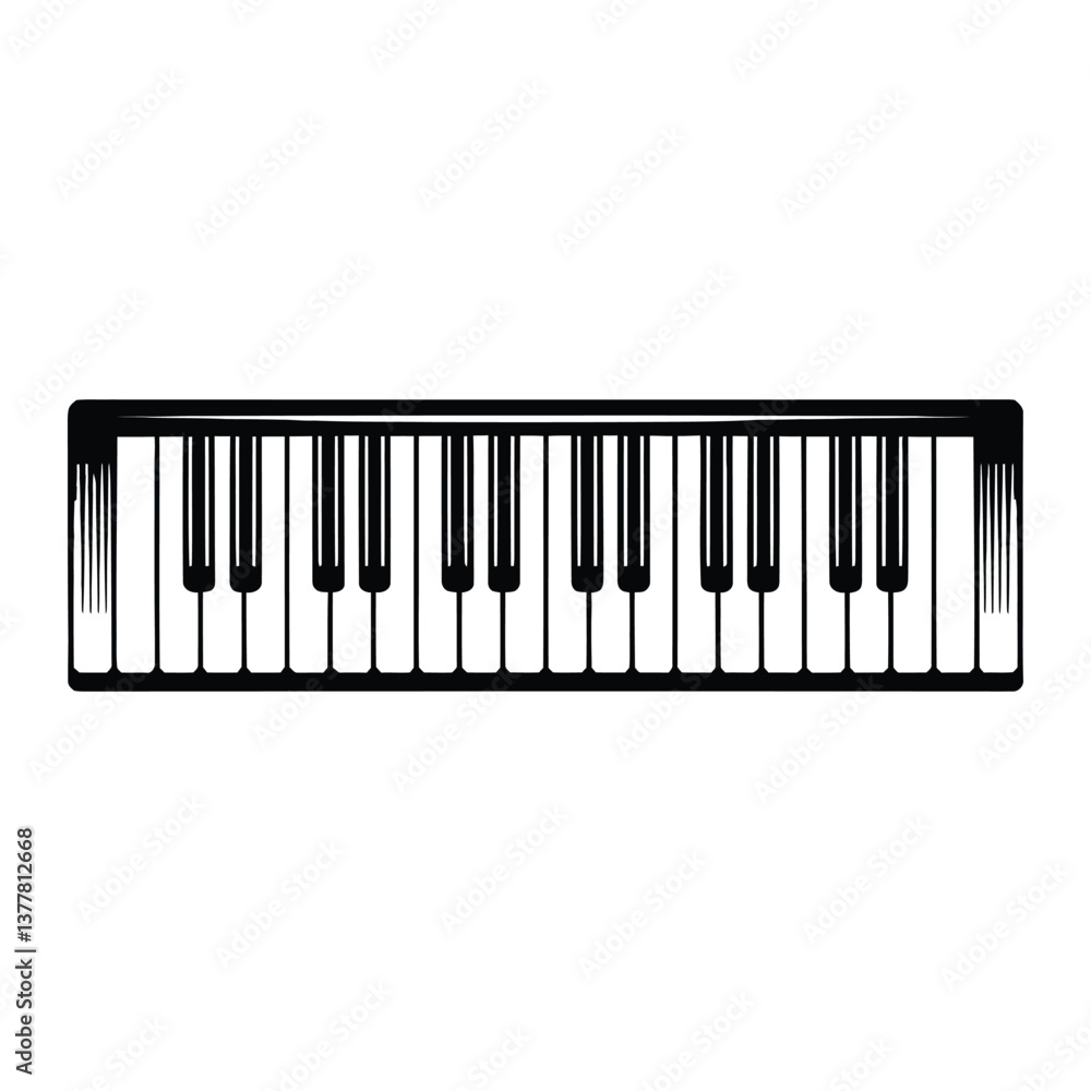 Fototapeta premium Grand Piano Keys Sketch Silhouette, Vector, Icon, Logo, White Background.