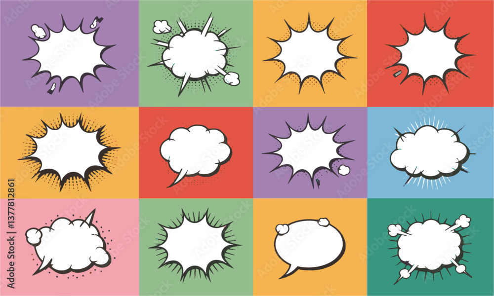 A modern vector illustration of a collection of blank comic speech and thought bubbles, easily editable. A modern vector illustration of a collection of blank comic speech and thought bubbles, easily editable.