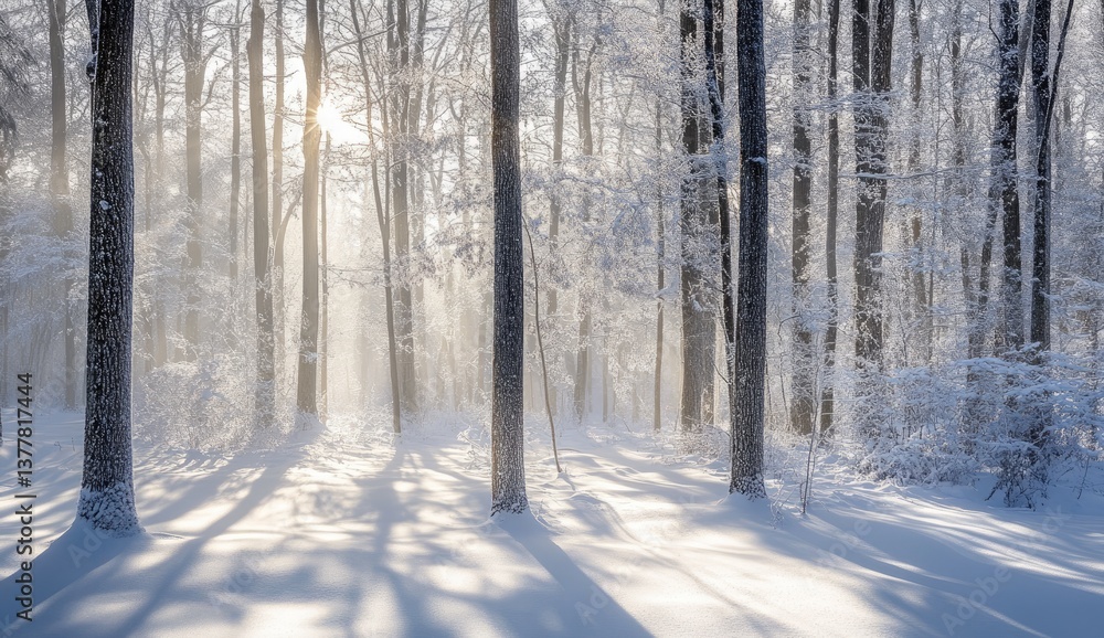 Sunlit winter forest bathed in snow Sunlit winter forest bathed in snow