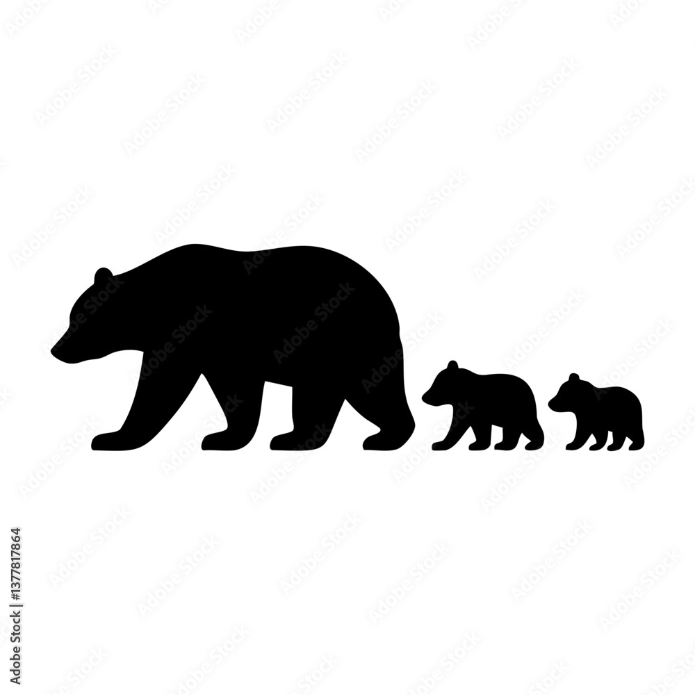 Fototapeta premium Bear with cubs silhouette walking in line