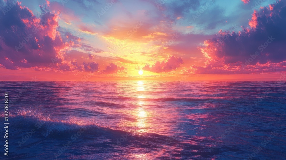 Obraz premium Vibrant ocean sunset with colorful sky and reflective waves