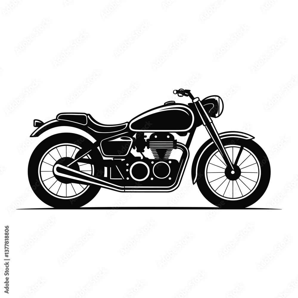 Fototapeta premium Motorcycle Sketch Silhouette, Vector, Icon, Logo, White Background.