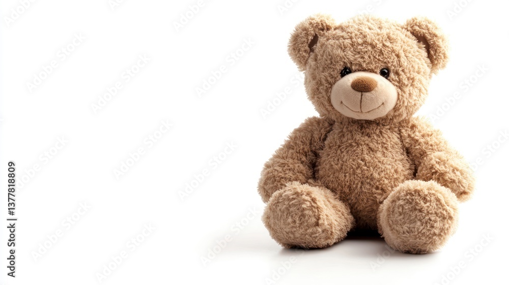 Adorable Teddy Bear Sitting on White Background for Children's Concepts Adorable Teddy Bear Sitting on White Background for Children's Concepts