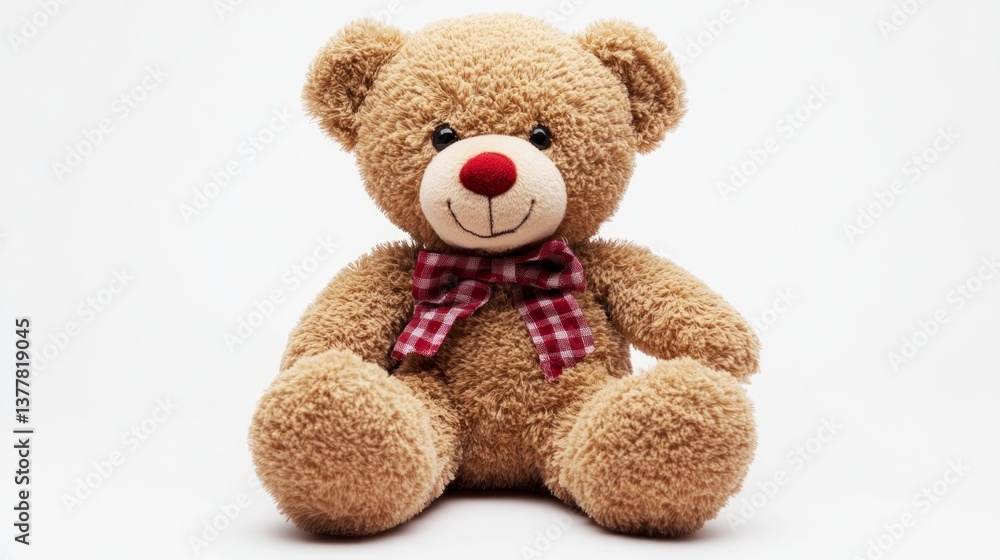 Fototapeta premium Sitting Teddy Bear with Bow Tie on White Background for Kids